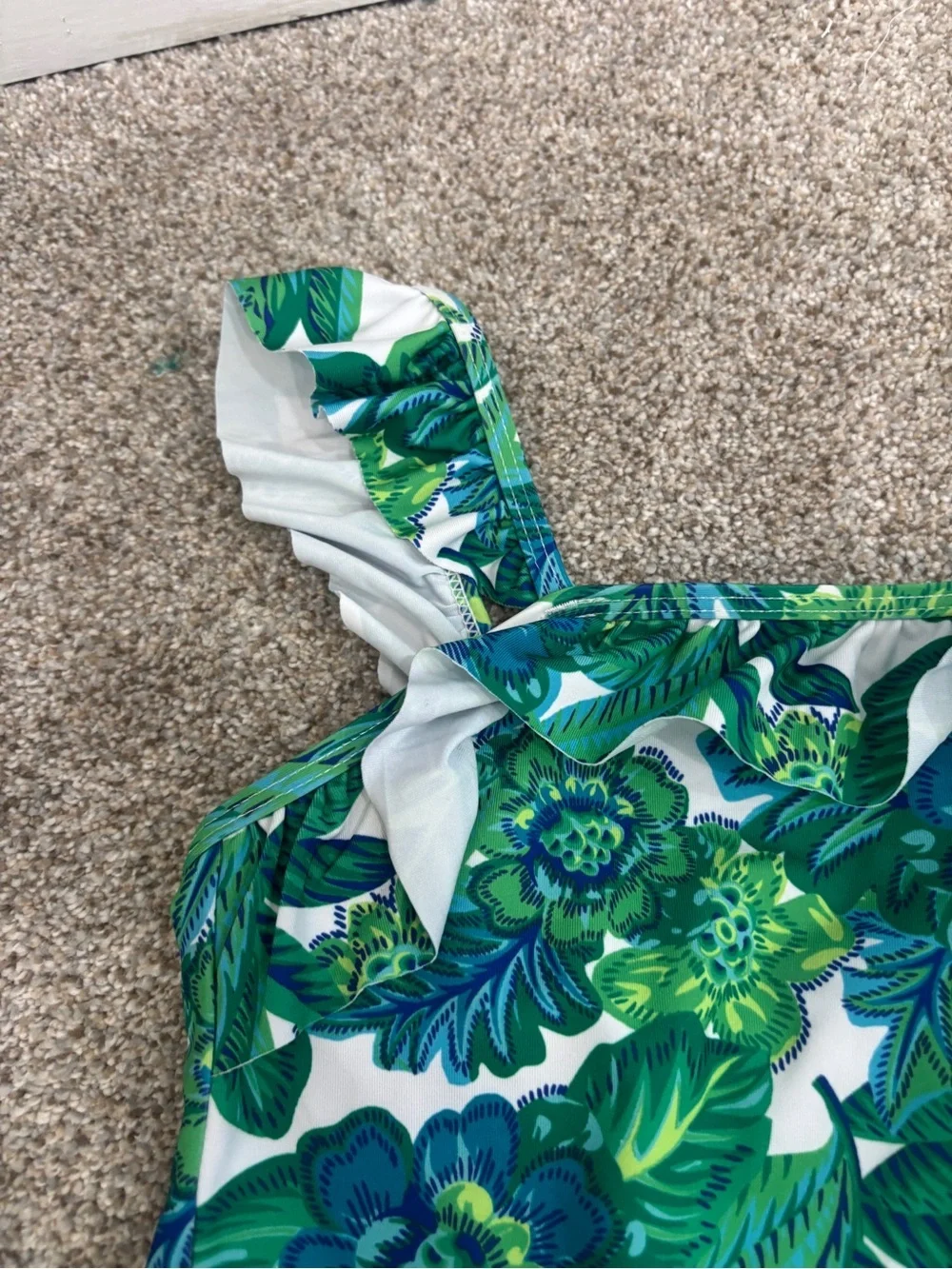 Janie and Jack Regal Blue Floral Ruffle Swimsuit Size 8 One piece bathing suit